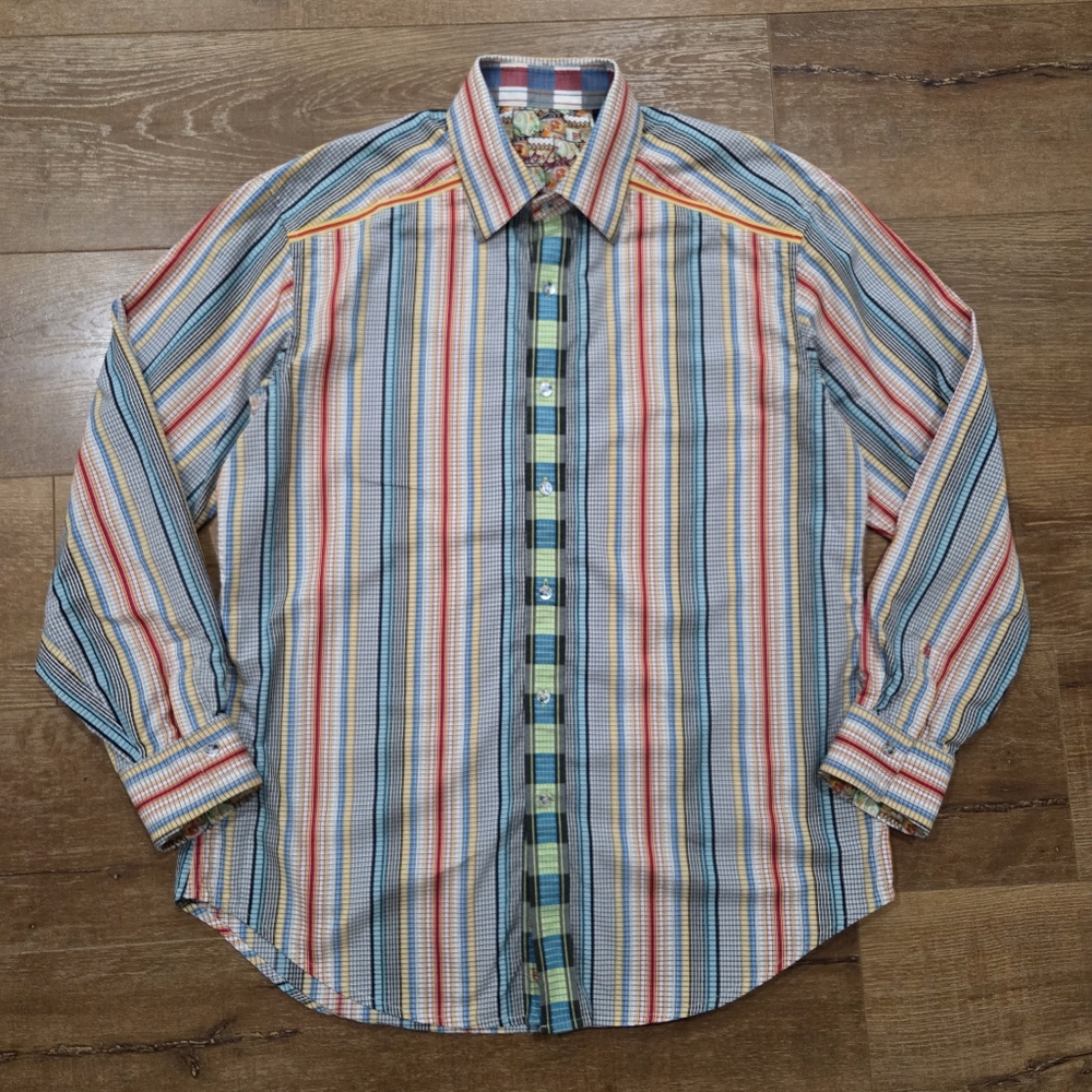 Robert Graham Flip Cuff Button-Up Shirt L Corpcore Wedding Maximalist Casual